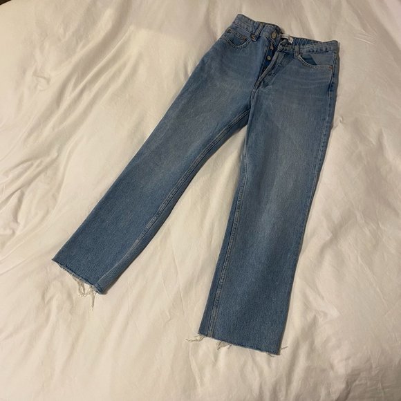 Zara High-Rise Straight-Leg Jeans Blue - Picture 2 of 8